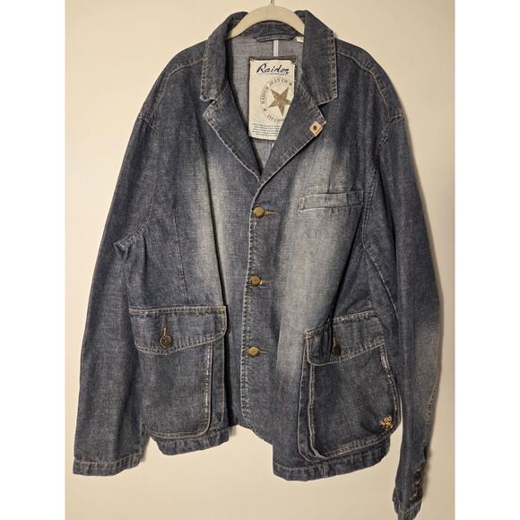 Raider Denim Jacket Mens XXLT Tall Chore Coat Farmhouse Utility Blue Distressed - Picture 1 of 12